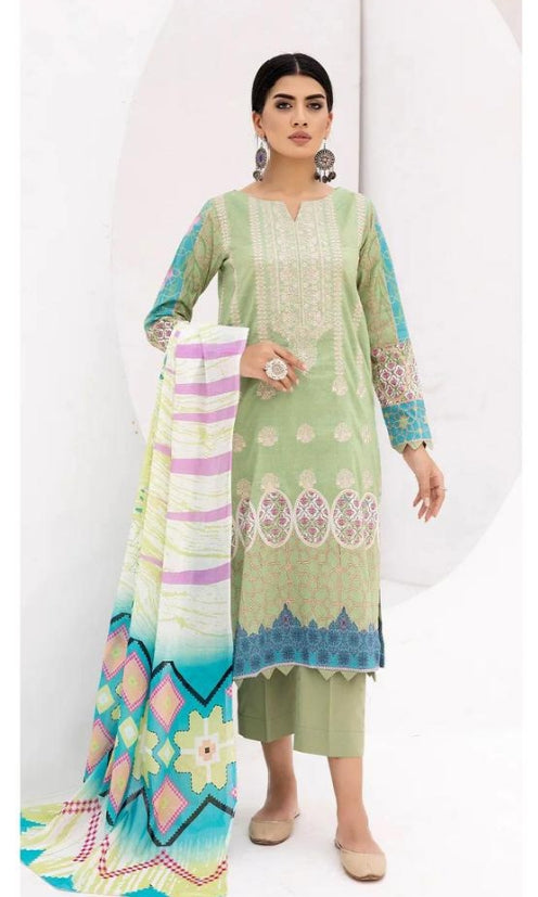 3 Pcs Women's Unstitched Dhanak Embroidered Suit