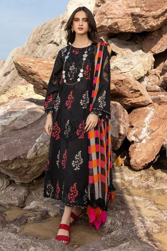 Chic Black Karandi Digital Print Suit - 3 Piece Ensemble