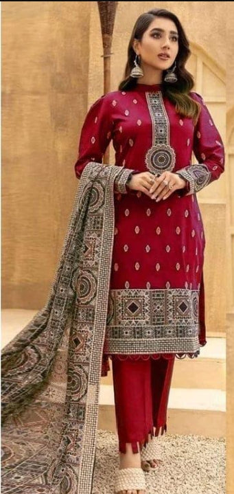 3 Pcs Women's Unstitched Dhanak Embroidered Suit