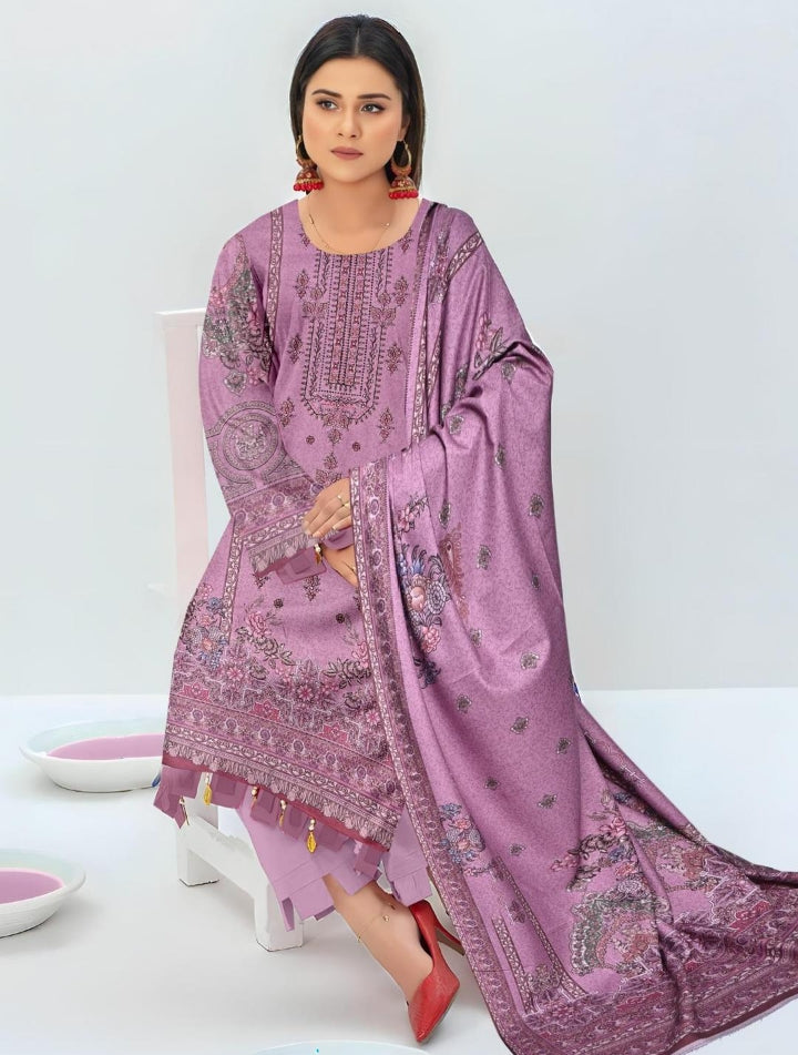 3 Pcs Women's Unstitched Dhanak Embroidered Suit