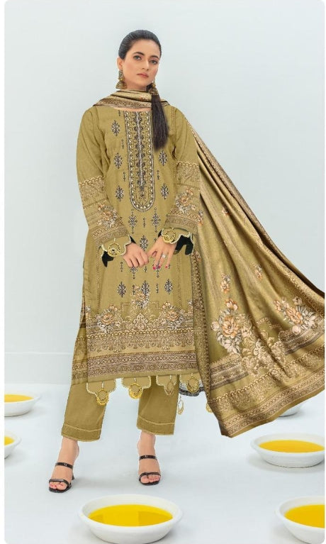 3 Pcs Women's Unstitched Dhanak Embroidered Suit