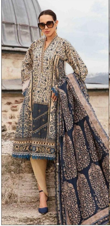 3 Pcs Women's Unstitched Dhanak Embroidered Suit