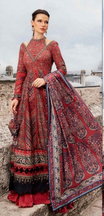 3 Pcs Women's Unstitched Dhanak Embroidered Suit