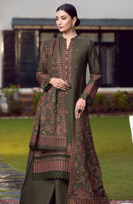 3 Pcs Women's Unstitched Dhanak Embroidered Suit