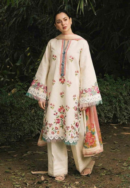 3 Pcs Women's Unstitched Dhanak Embroidered Suit