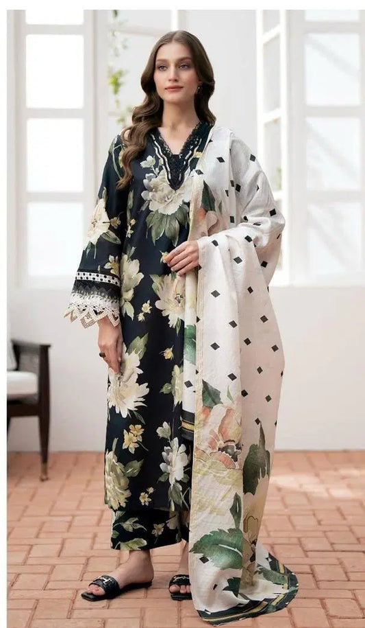 2 Pcs Women's Unstitched Linen Printed Suit